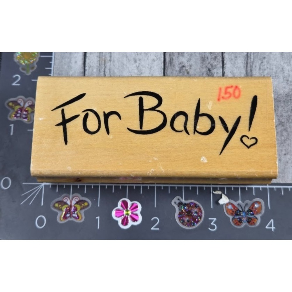 Anita's For Baby! Print Heart Rubber Stamp Wood #P2